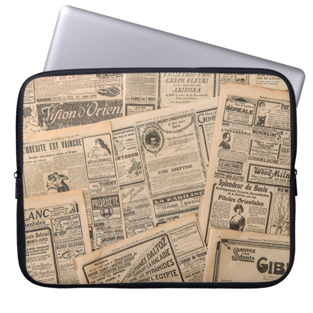 新聞のページとアンティーク広告の。ヴィンテージ ラップトップスリーブ (正面)