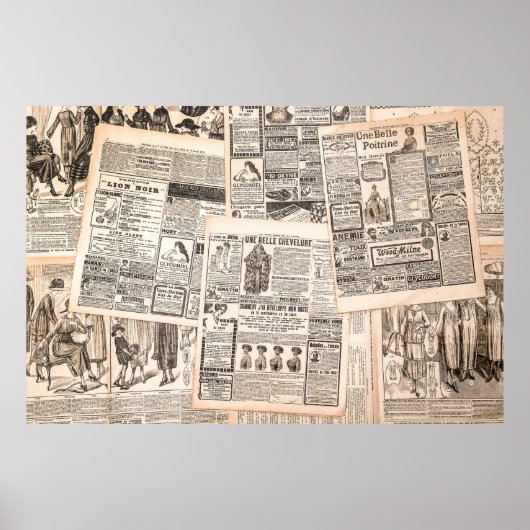 新聞のページとアンティーク広告の。女性 ポスター (正面)