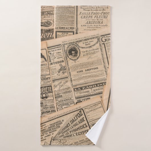 新聞のページにアンティーク広告のページ。ヴィンテージ  バスタオル (バスタオル)