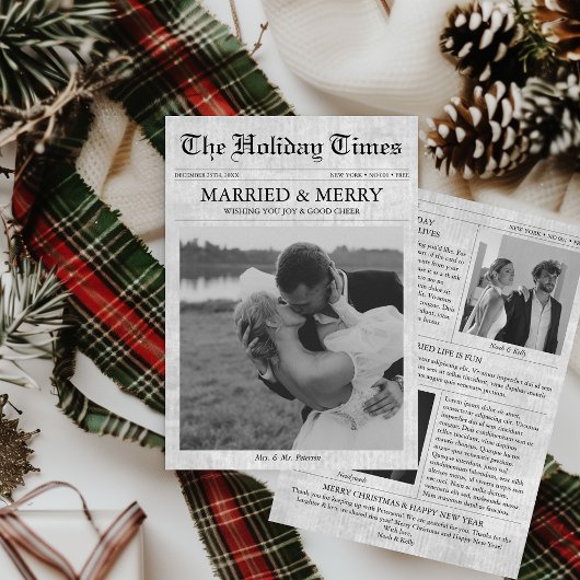 新聞のメリークリスマスと結婚した3枚の写真 シーズンカード