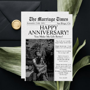 新聞のユニークな楽しい写真の結婚記念日 カード