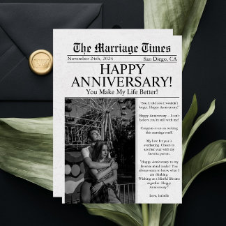 新聞のユニークな楽しい写真の結婚記念日 カード