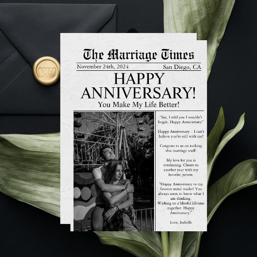 新聞のユニークな楽しい写真の結婚記念日 カード
