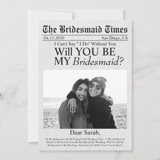 新聞のユニークカスタム写真の花嫁の提案 招待状 (正面)