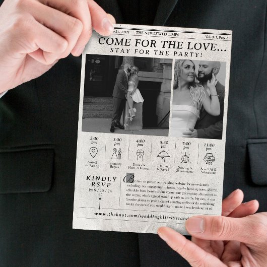 新聞のユニーク結婚式招待状写真のタイムライン 招待状