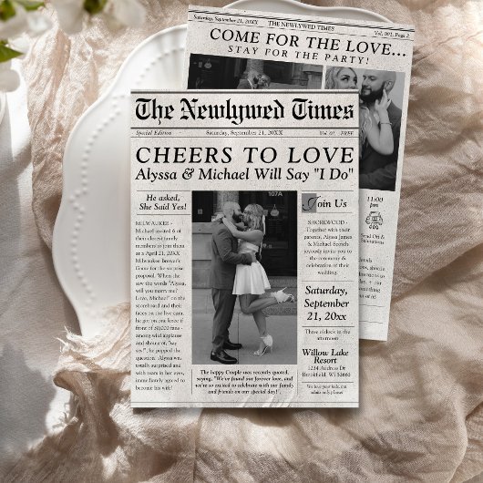 新聞のユニーク結婚式招待状写真のタイムライン 招待状