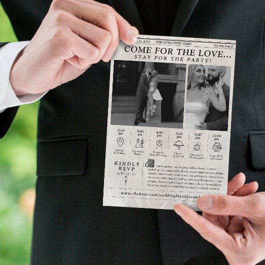 新聞のユニーク結婚式招待状写真のタイムライン 招待状