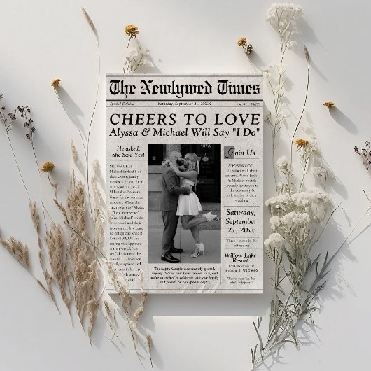 新聞のユニーク結婚式招待状写真のタイムライン 招待状