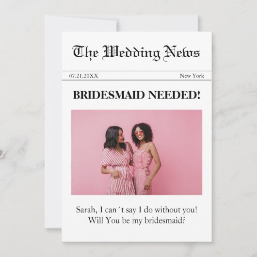 新聞の写真は私のブライドメイド提案カード 招待状 (正面)