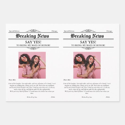 新聞の写真メイド・オブ・オーナー(花嫁付き添い人)または花嫁 ラッピングペーパーシート (正面3)