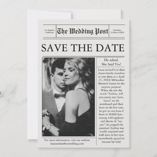 新聞の写真日付を保存結婚する 招待状 (正面)