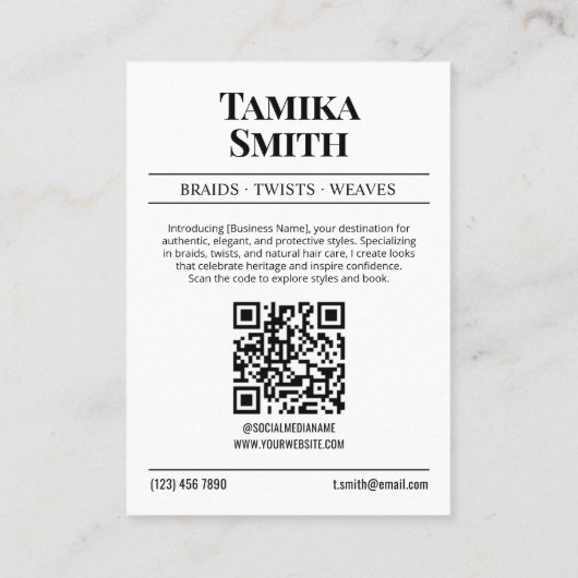 新聞の名刺、アフリカのヘアブレイディング コーリングカード (裏面)