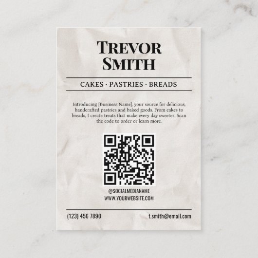 新聞の名刺、パティシシェフ&ベイカー コーリングカード (裏面)