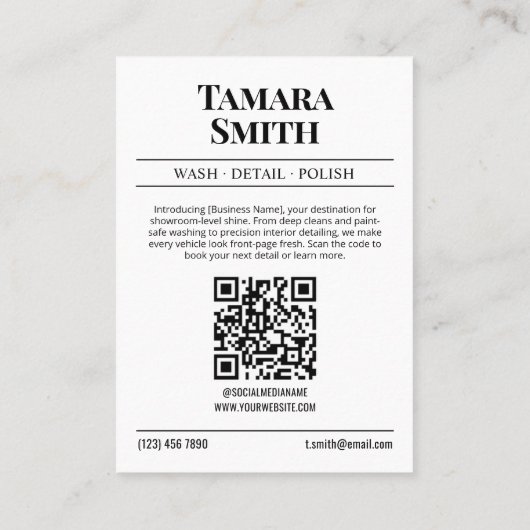 新聞の名刺、洗車と自動車の詳細 コーリングカード (裏面)