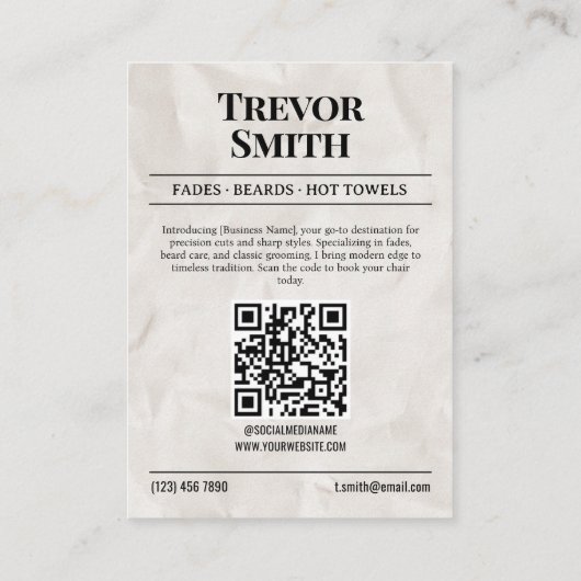 新聞の名刺、理容師&グルーミングスタイリスト コーリングカード (裏面)