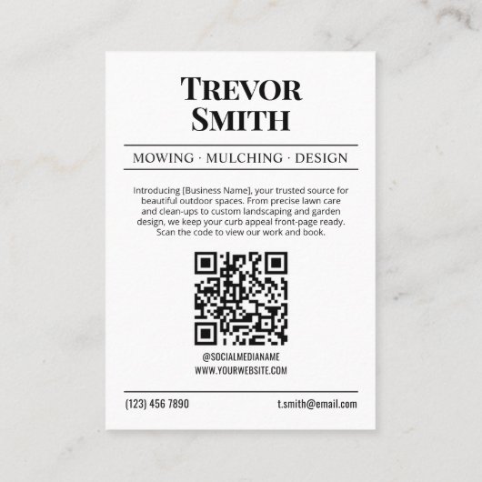 新聞の名刺、芝生気にと造園 コーリングカード (裏面)