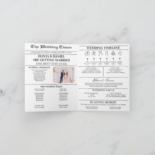 新聞の結婚式の日プログラムタイムラインインフォグラフィック カード (内部)