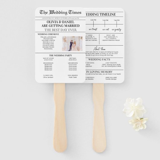 新聞の結婚式の日プログラム結婚のタイムライン ハンドファン (正面&裏面)