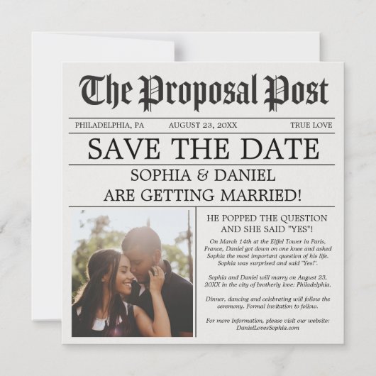 新聞の結婚式は日付の磁石を保存 マグネット招待状 (正面)