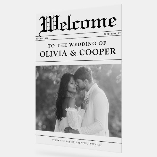 新聞の結婚式ウェルカムサイン アクリルサイン (傾斜)