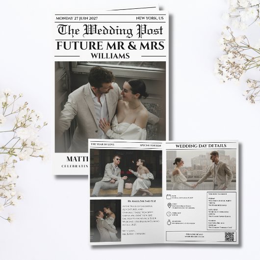 新聞の結婚式延期日カード 案内状