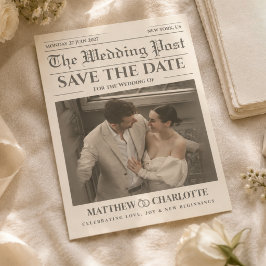 新聞の結婚式延期日案内状 ウォームアイボリー セーブザデート