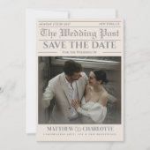 新聞の結婚式延期日案内状 ウォームアイボリー セーブザデート (正面)