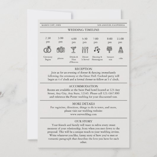 新聞の結婚式招待状写真のタイムライン 招待状 (裏面)