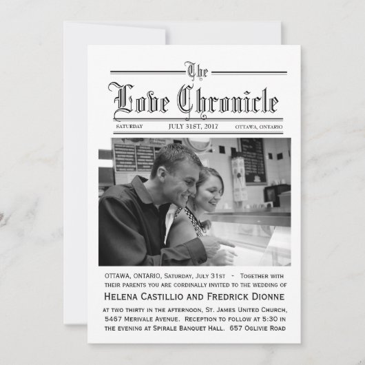 新聞の結婚式招待状（写真あり） 招待状 (正面)