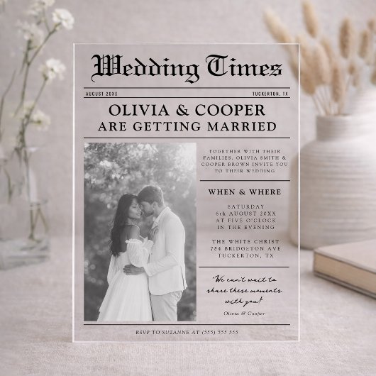 新聞の結婚式 アクリル招待状
