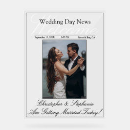 新聞の結婚式 モダンな筆記体スクリプト 1枚の写真 ウェルカム アクリルサイン