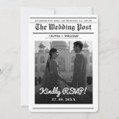 新聞の結婚式 現代のエレガントなQRコード 招待状 (正面)