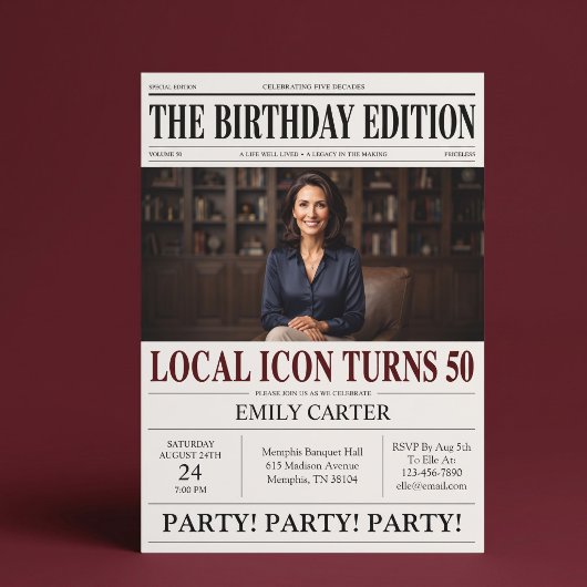 新聞の見出しで面白い50歳の誕生日パーティー 招待状