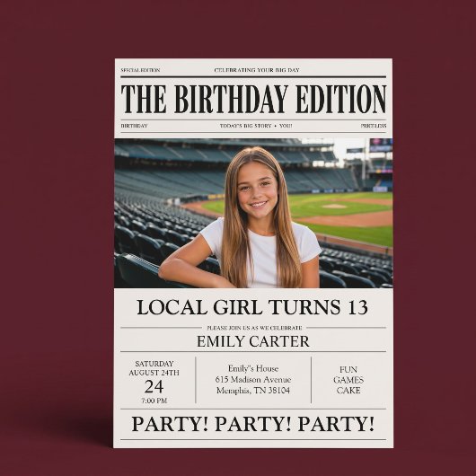 新聞の見出し 楽しい女子の誕生日パーティー 招待状