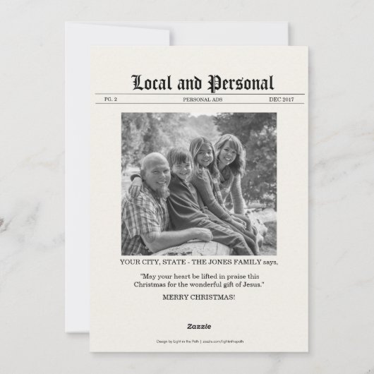 新聞の見出語のクリスマスの写真カード シーズンカード (裏面)