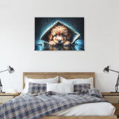 新聞の避難所の下で愛らしい濡れたワンちゃん キャンバスプリント (インサイチュ (寝室))