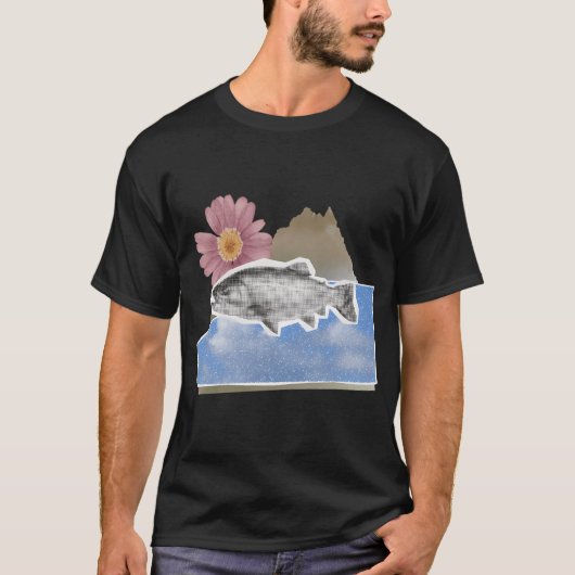 新聞の魚の植物画コラージュ Tシャツ (正面)