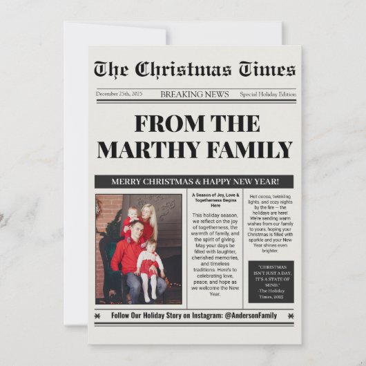 新聞の1年の振り返り写真コラージュ クリスマス シーズンカード (正面)