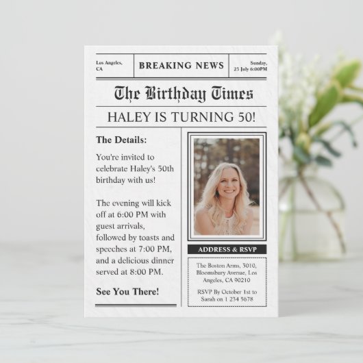 新聞の50歳の誕生日面白い雑誌の表紙写真 招待状 (スタンド正面)
