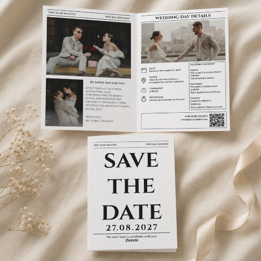 新聞のSave the Date ウェディングカード 案内状