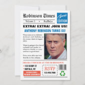 新聞は任意の年齢の誕生日写真招待状 招待状 (正面)