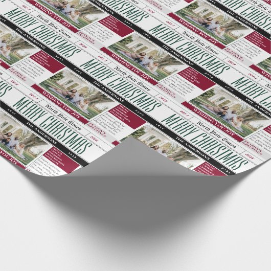 新聞をテーマにしたクリスマスファミリーの写真 ラッピングペーパー (角)