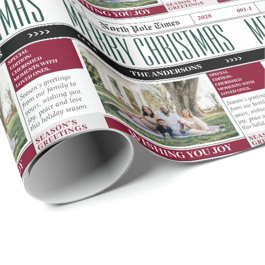 新聞をテーマにしたクリスマスファミリーの写真 ラッピングペーパー (ロールコーナー)