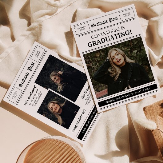 新聞をテーマにしたフォトコラージュ卒業パーティー 招待状