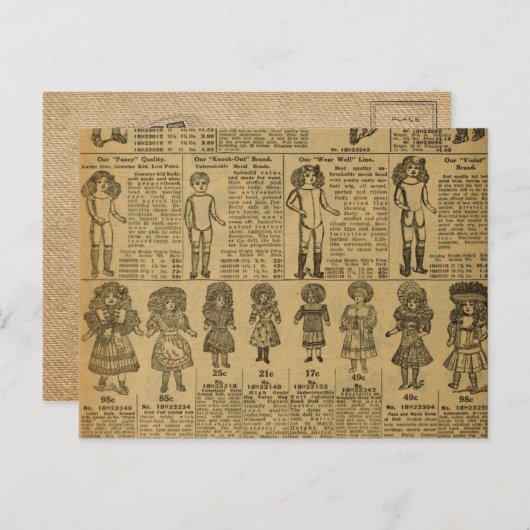 新聞を広告するヴィンテージは人形をもてあそびます ポストカード (正面/裏面)