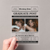 新聞エレガントをテーマにした2写真卒業パーティー アクリル招待状 (インサイチュ (ポータブル))