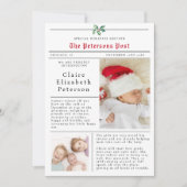 新聞クリスマスカード写真ベビー発表 招待状 (正面)