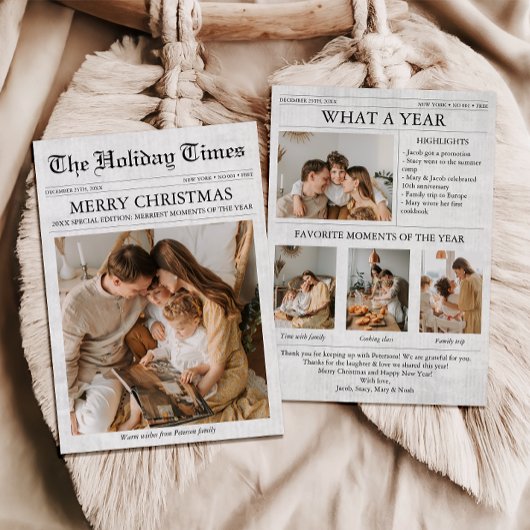 新聞クリスマスニュースレター写真コラージュ シーズンカード