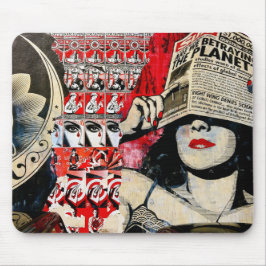 新聞クールと上品なヴィンテージ通りアートレディ マウスパッド