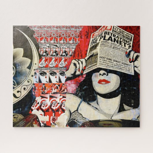 新聞グランジを持つ女性の通り芸術 ジグソーパズル (横)